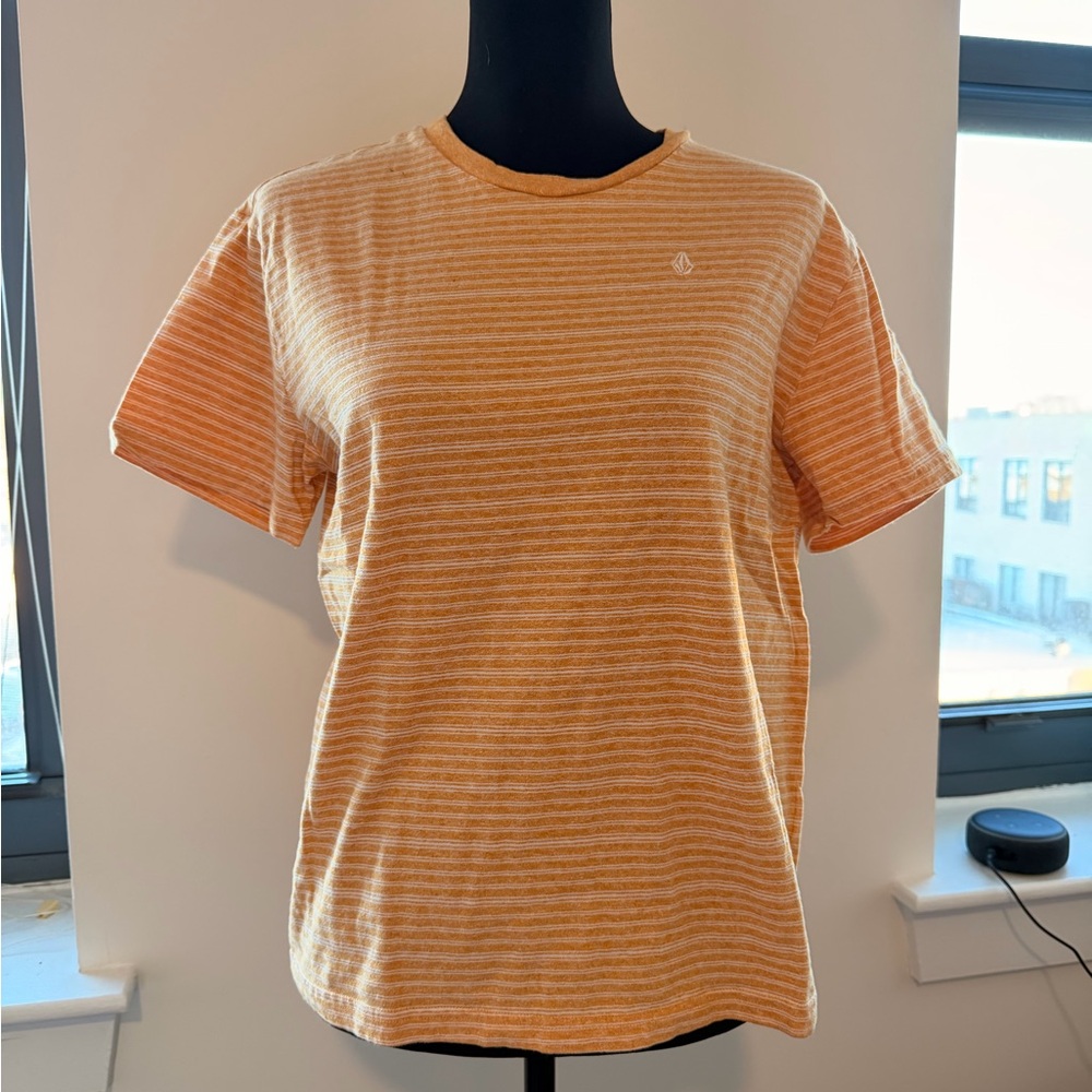 Volcom Women’s Yellow Short Sleeve Striped Tee, Size S